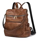 shepretty Damen Rucksack PU Große Kapazität Cityrucksack Reiserucksack Vintage Umhängetasche Schulrucksäcke,0992braun