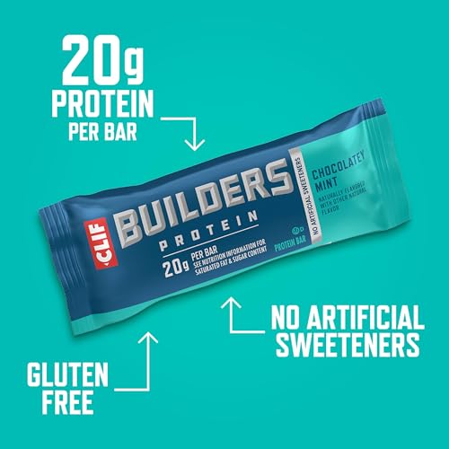 Image of CLIF BUILDERS Protein Bar- Chocolate Mint Flavor - 20g Plant Based Protein - Gluten Free - Non-GMO - Low Glycemic - No Artificial Sweeteners - 2.4 oz.