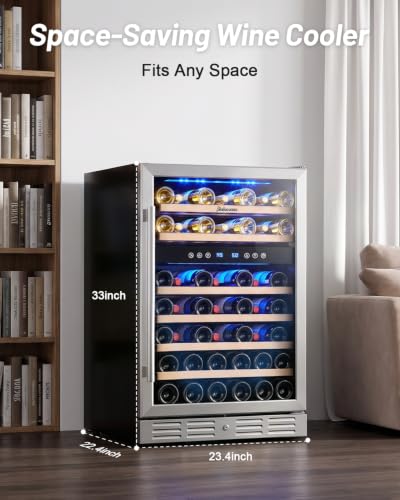 Image of Kalamera 24 Inch Wine Cooler Refrigerator, 46-Bottle Dual Zone Wine Fridge