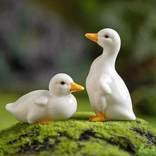 Estatuilla decorativa de cerámica en forma de pato, set de 2