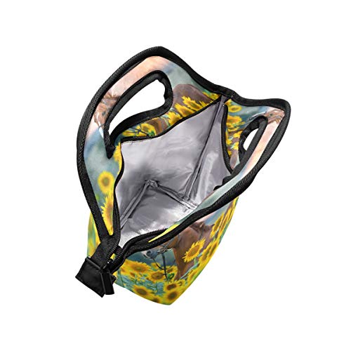 Senya Lunch Bag Horse Sunflowers Printed Neoprene Tote Reusable Insulated Gourmet Lunchbox Container Organizer School Picnic Carrying For Men, Women, Adults, Kids, Girls, Boys #TOP3