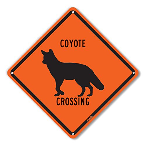 Image of PetKa Signs and Graphics PKAC-0133-NA 10x10 inchCoyote Crossing inch Aluminum Sign, 10 inch x 10 inch, Black on Orange