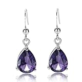 [RIZILIA TEARDROP] Dangle Pierced Earrings with Pear Cut Gemstones CZ [Purple Amethyst] in 18K White Gold Plated, Simple Modern Elegance