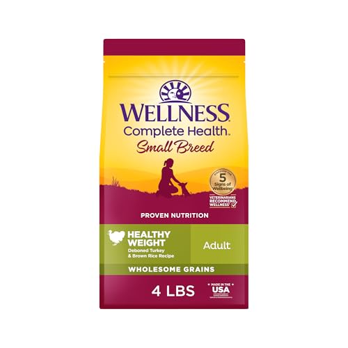 Wellness Complete Health Healthy Weight Small Breed Adult Dry Dog Food, Wholesome Grain Kibble, Natural, Turkey and Brown Rice Recipe, 4 lb Bag
