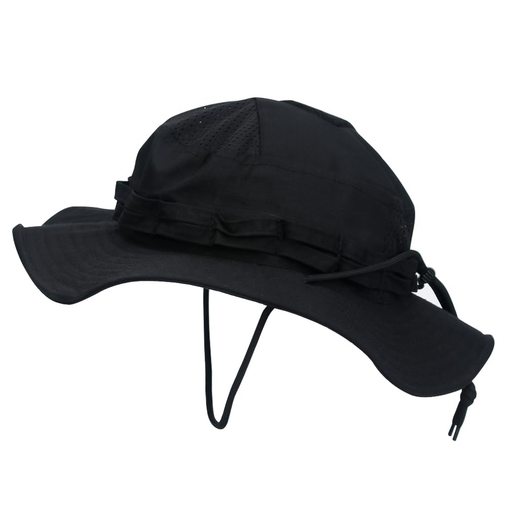 Oarea Men's Black Camo Boonie Hat Sunscreen Bucket Hat Outdoor Hiking Hunting Fishing Windproof Fisherman's Hat(Black)