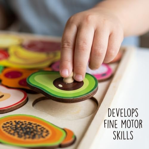 Image of HAPPY HUES Sorting & Stacking Toy- Skills Enhancement Motor Skill Toys for Toddlers /Kid -Magnetic- Capture The Worms Toys | Early Educational-Montessori Toy (Fruit Sort)