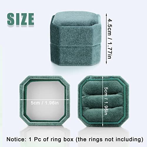 AIEX Velvet Ring Box 2 Slot, Delicate Octagon Square Velvet Ring Box for Wedding Proposal Ceremony Engagement Valentines Day for Holding 2 Rings Jewelry (Green)