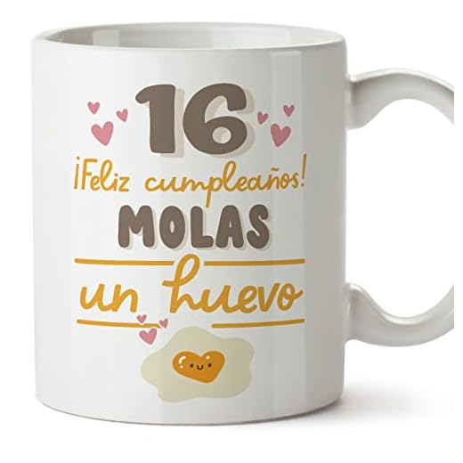 MUGFFINS Tazas 16 Cumpleaños - En Español - Feliz Cumpleaños Molas un Huevo - 11 oz / 330 ml - Regalo original y divertido