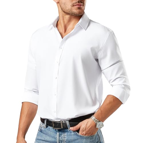 BEFRIED White Dress Shirts for Men Big and Tall(Size XL Big-6XL Big Tall) Button Down Long Sleeve Tuxedo Shirts Business Casual Collared Shirt