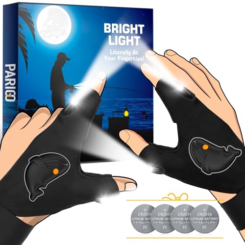 Image of PARIGO LED Flashlight Gloves, Stocking Stuffers for Men Gift for Dad Husband Grandpa, Cool Gadget Christmas Birthday Gifts for Men Adults Him Boyfriend Guy Car Repairing Fishing Camping