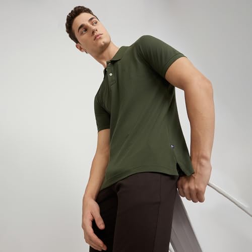 Image of Parx Men Regular Fit Solid Pattern Cotton Polyester Blend Half Sleeve Polo Neck Casual T-Shirt