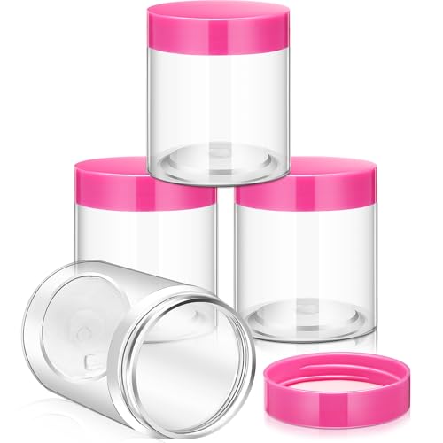 Image of Patelai 4 Pcs Plastic Jars Wide Mouth with Lids,4 Ounce,Pink
