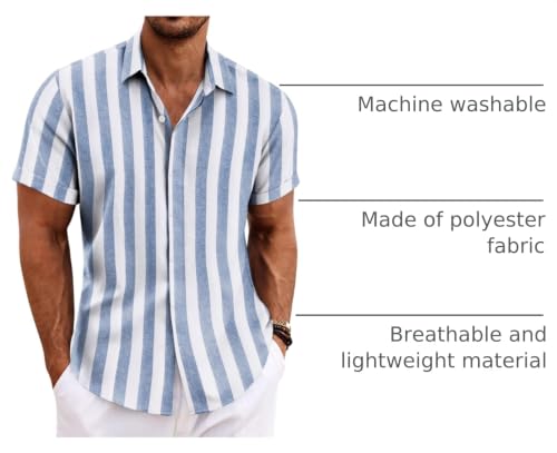 Image of COOFANDY Men's Linen Shirts Short Sleeve Casual Shirts Button Down Shirt for Men Beach Summer Wedding Shirt