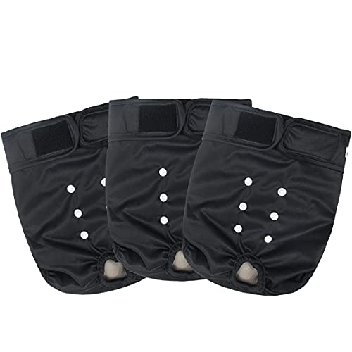 Image of Washable Female Dog Diapers - Premium Reusable Diapers for Doggie in Heat - Highly Absorbent Dog Diapers Female for Pet Incontinence with Adjustable Snaps(Black, M)