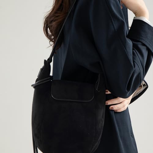 Sac à bandoulière en daim grand format et sangle réglable - 6