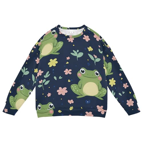 JUNZAN Cute Frogs Flowers Kids Girls Sweatshirt Hoodie Crewneck Kids Hoodies Boys Athletic 4T