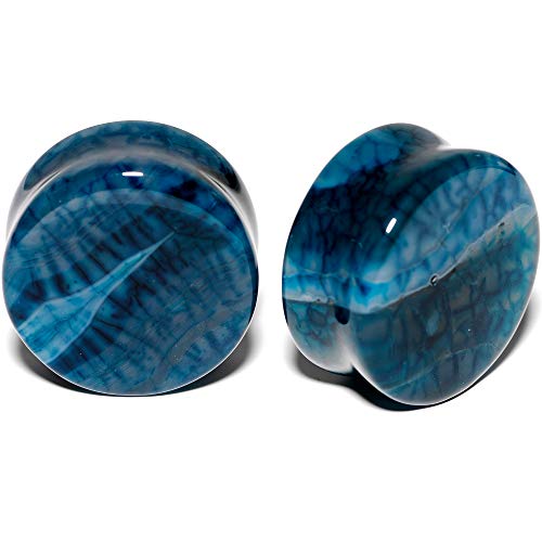 Body Candy 1" Unisex 2PC Organic Solid Blue Stone Saddle Plugs Double Flare