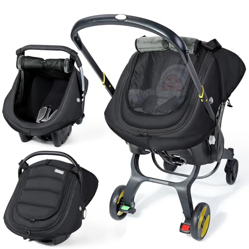 Image of IvyWind Winter Baby Car Seat Cover, Universal Carseat Cover for Babies with Breathable Mesh Window, Cozy and Warm Car Seat Covers for Cold Weather, Kick-Proof Infant Carseat Canopy for Boy Girl, Black