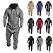 Mens Fleece Lined Hooded Jumpsuit Zip Up Onesie Pajamas One Piece Playsuit Jogger Sweatsuit Overalls with Pockets Black
