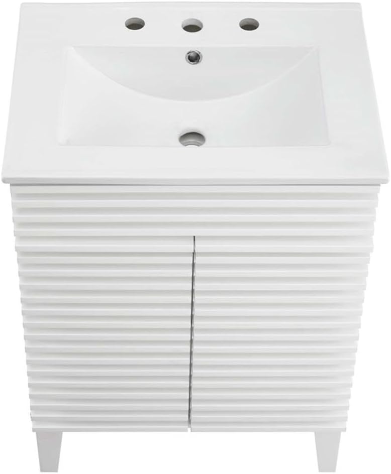 Modway Render Mid-Century Bathroom Vanity with Sink in White White