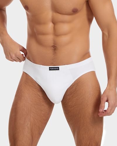 Forvevo Men's Underwear Briefs, Cotton Mens Underpants, Breathable Stretch Waistband Soft No Labels Briefs Slips Underwear With Pockets 4 Pack (White, M) - 2