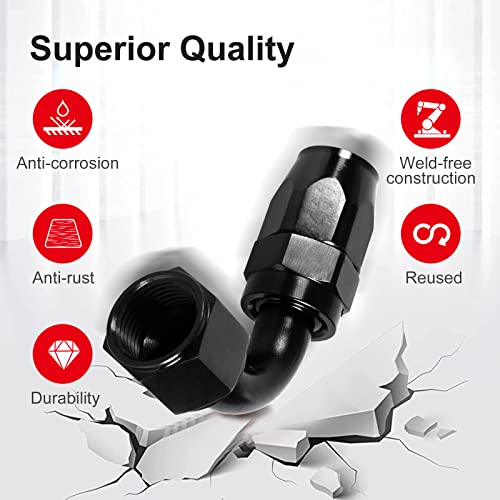 Image of 1PCS 4AN 90 Degree Swivel Hose End Fitting for Braided CPE Fuel Line Anodized Aluminum Alloy Black