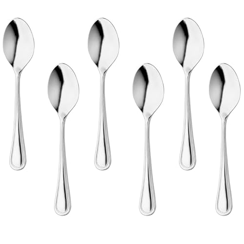 Foyscr 6pcs Stainless Steel Spoon Set, Teaspoon for Coffee and Dessert, Mirror Polished, Indoor or Outdoor Picnic Party, Family, Kitchen Utensil Set, Dishwasher Safe (Silver)