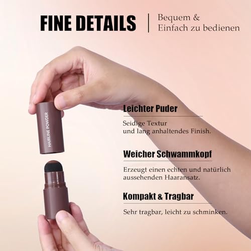 Ansatzpuder Braun, Haar Concealer zur Haarverdichtung Frauen Männer, Wasserfest & Schweißfest Haaransatz Puder Ausbessern & Haarausfall Abdecken, Langlebig Hairline Powder, Natürlich Finish Haarpuder