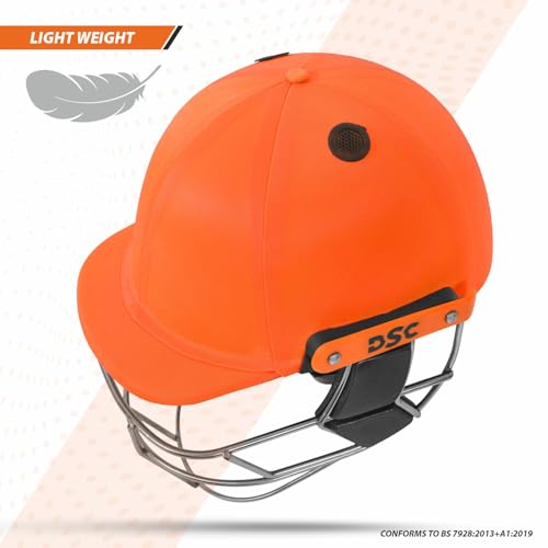 Image of DSC Empra Titanium BSI Approved Professional Cricket Helmet | BS7928 Certified Pro-Standard Hard Ball Helmet with Ultra-Light Titanium Grill & Advanced Shock Absorption | Color: Orange | Size: M