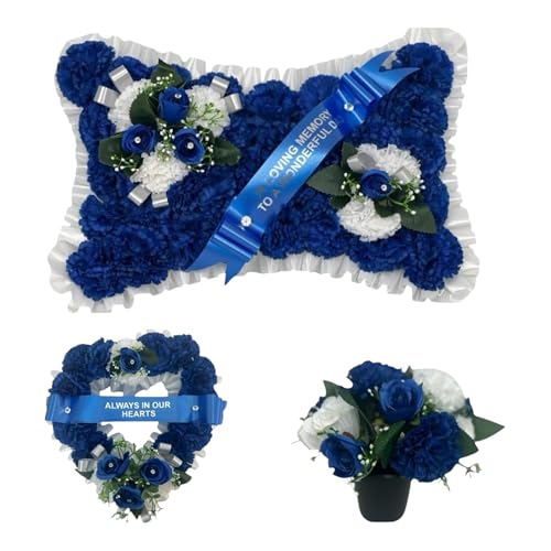 Grave Funeral Flowers Wreath Heart flowers Memorial Tribute Artificial tribute mum dad blue