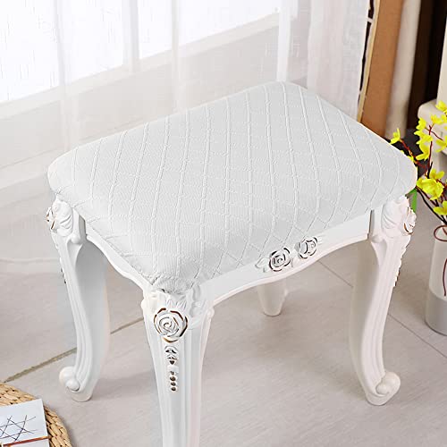 Anwuchen Stool Covers Rectangl,4 Pack Stretch Rectangle Bar Stool Covers Elastic Vanity Stool Cover Jacquard Chair Seat Slipcover Counter Stool Covers Saddle Seat Cover For Wooden Metal Bench(White) #TOP1