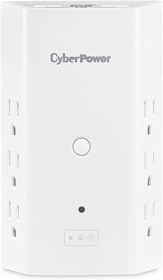 P6WUCL 6-Outlet Wall Mount Surge Protector with USB and Night Light, White