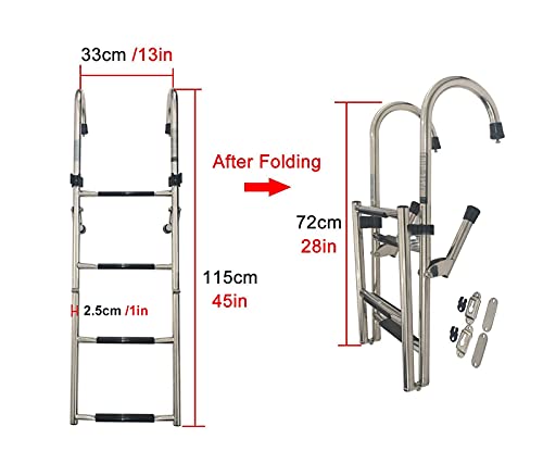 Escalera plegable de 4 peldaños en acero inoxidable para piscina y barco miniatura 2