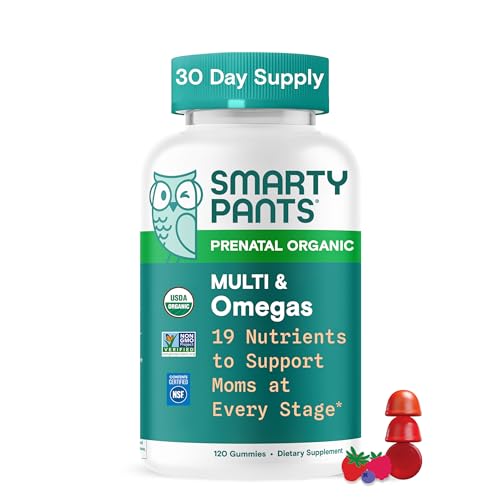 SmartyPants Organic Prenatal Vitamins for Women, Multivitamin Gummies: Biotin, Methylfolate, Omega 3 (ALA), Vitamin D3, C, Vitamin B12, B6, A, K2 & Zinc, Choline, Vegetarian, 120 Count (30 Day Supply)