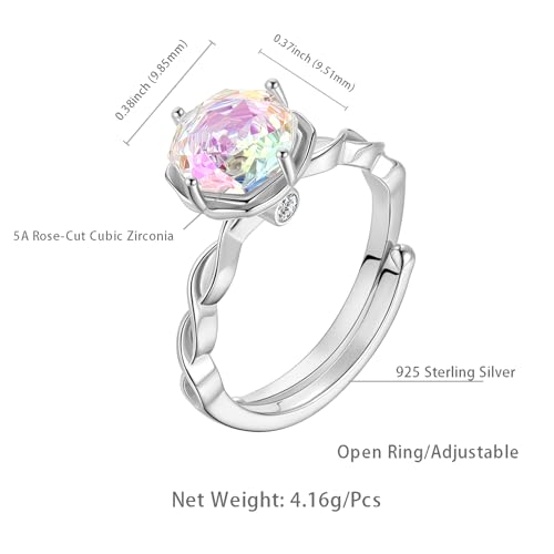 Birthstone Rose Ring - 925 Sterling Silver Rose Cut Cubic Zirconia Flower Adjustable Ring Anniversary Engagement Promise Ring Birthday Jewelry Gift for Women Wife Mom Daughter4