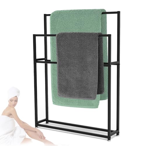 Toallero de pie elegante negro de 110 cm de alto con doble barra metálica 2