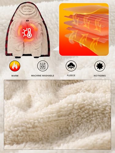 Image of ZITY Heavy Thick Hoodies for Men Plaid Flannel Warm Sherpa Fleece Lined Winter Full Zip Up Coat
