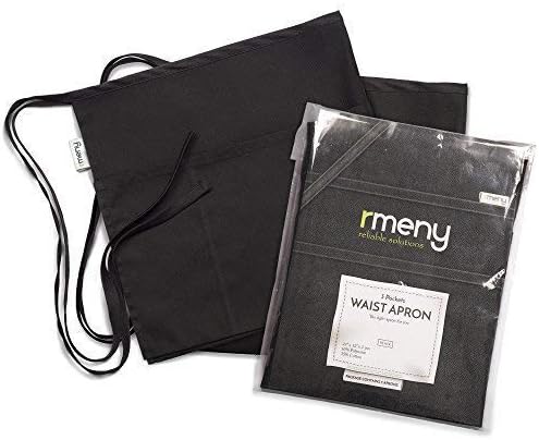3 Pockets Waist Apron (Pack of 2) - Waitress apron, Kitchen apron, Black apron - by Rmeny (Black)