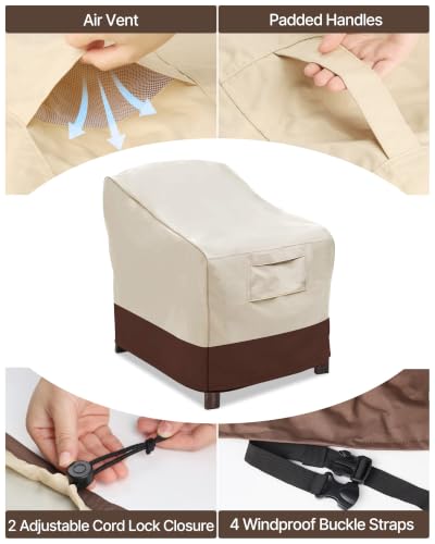 Image of Vailge Patio Chair Covers, Lounge Deep Seat Cover, Heavy Duty and Waterproof Outdoor Lawn Patio Furniture Covers (2 Pack - Small, Beige & Brown)