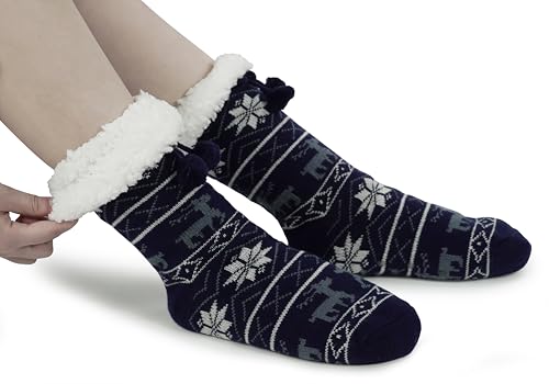 Image of BenSorts Women Thick Christmas Slipper Socks Non Slip Grippers Size 6-10