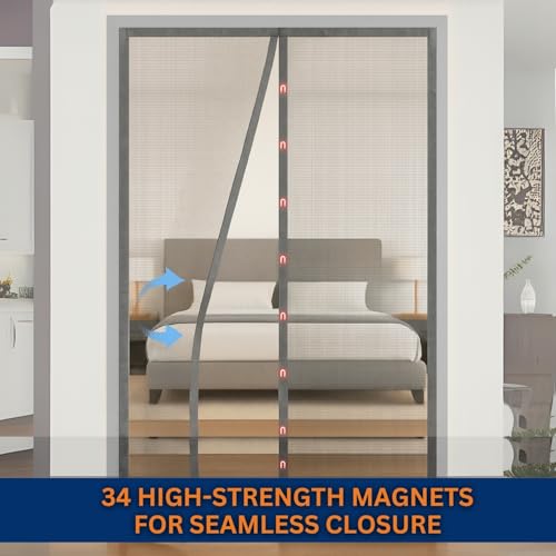 Image of Royalkart 90x215cm Grey | Magnetic Mosquito Net for Door | Fiberglass Screen Curtain with 34 Magnets | Auto-Closing Mesh to Keep Mosquitoes Out