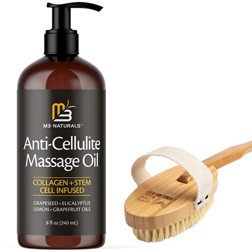 M3 Naturals Anti-Cellulite Massage Oil with Body Brush Bundle