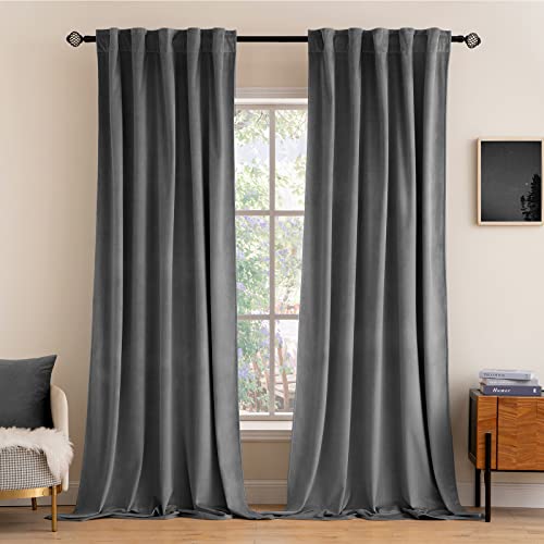 Image of MIULEE Grey Velvet Curtains 52x84 inches 2 Panels Luxury Blackout Curtains | Thermal Insulated, Super Soft Window Drapes for Bedroom Living Room, Rod Pocket & Back Tab