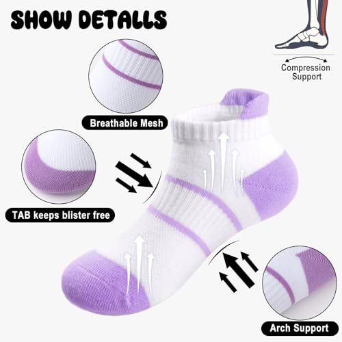 Girls Socks Kids Ankle Athletic Socks With Cushioned Sole for Girls 5-7 7-10 10-142