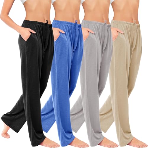 Sexy Basics Women's Lounge Pants | Semi Sheer Soft & Flowy Long Bottoms | Drawstring & Pockets| Multi Packs & Colors