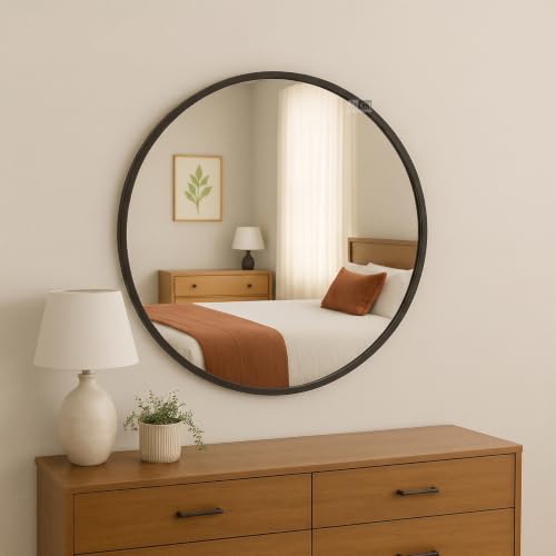 Image of Ali.G.I Round Wall Mirror, Modern Metal Framed Decorative Circle Vanity Mirror for Bathroom, Living Room, Bedroom & Entryway (Black 30 inch)