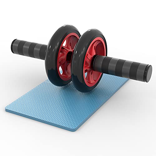 EmpireAthletics - Bauchmuskeltrainer Roller 'DoubleWheel' mit rutschfesten Griffen, Doppel-Rollen und Knieauflage - Bauchroller Trainer Rückentrainer Fitnessgerät Oberkörpertrainer in SCHWARZ-ROT Cover