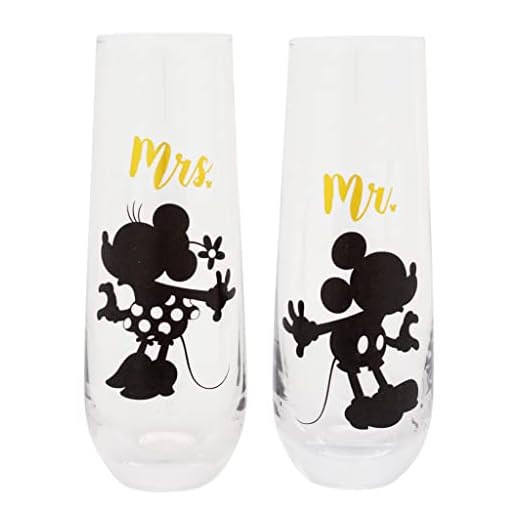 Disney Mickey and Minnie 9-Ounce Stemless Fluted Glassware, Set of 2 | Toasting Champagne Glass Cups For Wine, Mimosas, Cocktails | Home Bar & Kitchen Essentials, Cute Housewarming Couples Gifts
