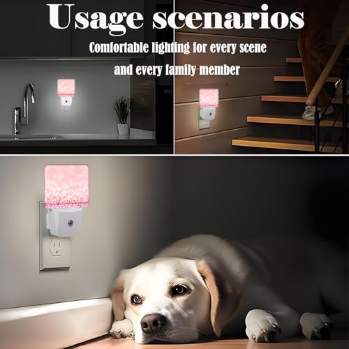 Image of Pink Glitter Night Light,Plug Into Wall for Boys Girls Bedroom Decorative Square Night Light Lamp 0.5w Sleep Friendly
