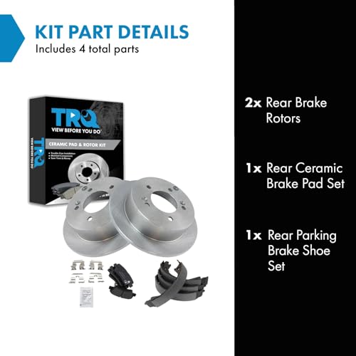 Image of TRQ Rear Brake Pad and Rotor Set Ceramic Rotors Parking Shoe Compatible with 2009-2010 Hyundai Sonata